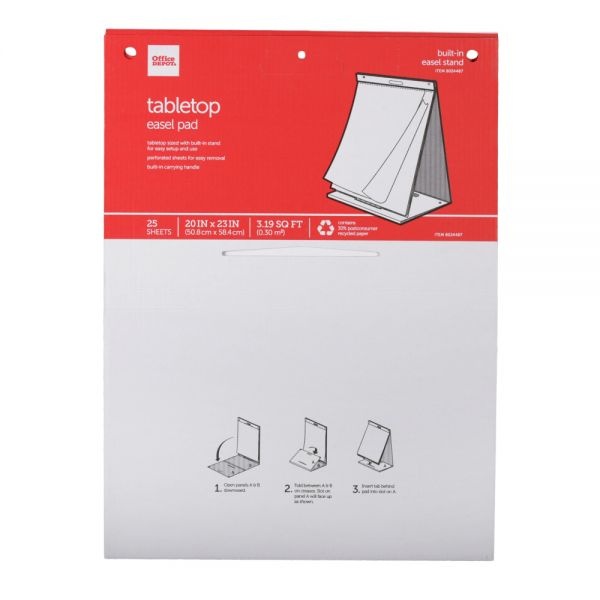Easel Pad, 20" X 23", Tabletop With Built-In Stand, 25 Sheets, 30% Recycled, White