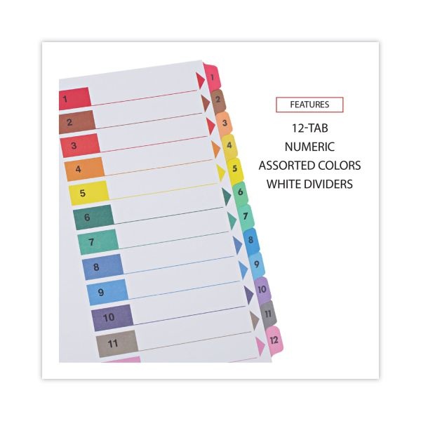 Universal Deluxe Table Of Contents Dividers For Printers, 12-Tab, 1 To 12; Table Of Contents, 11 X 8.5, White, 6 Sets