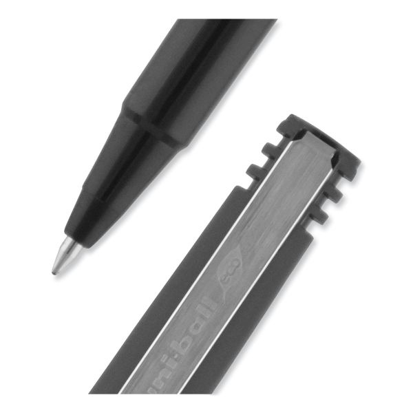 Uniball Roller Ball Pen, Stick, Fine 0.7 Mm, Black Ink, Black Barrel, Dozen