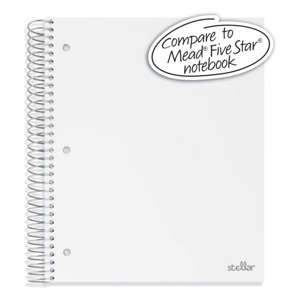 Stellar Poly Notebook, 8" X 10-1/2", 5 Subject, Wide Ruled, 200 Sheets, White