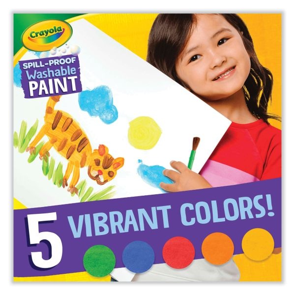 Crayola Spill Proof Washable Paints, 5 Colors, 1.4 Oz Cups, 5 Sets/Carton