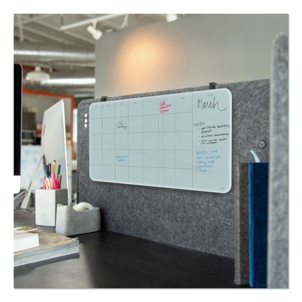 U Brands Cubicle Glass Dry Erase Board, Undated One Month, 23 X 12, White Surface