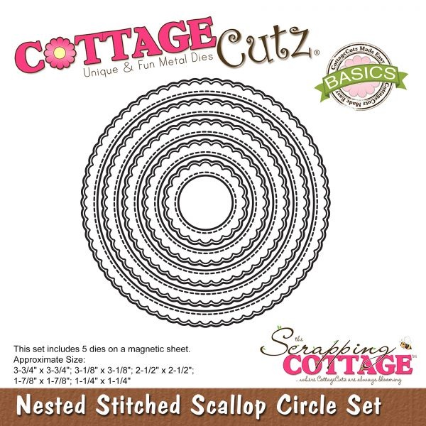 Cottagecutz Nested Stitched Scallop Circle Dies 5/Pkg