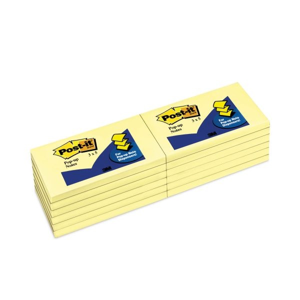 Post-It Pop-Up Notes Original Canary Yellow Pop-Up Refill, 3" X 5", Canary Yellow, 100 Sheets/Pad, 12 Pads/Pack