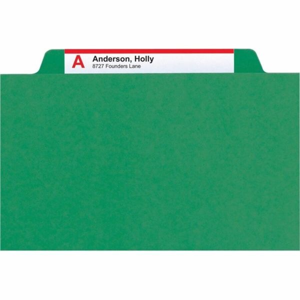Smead Pressboard Classification Folders With Safeshield Fasteners And 2 Pocket Dividers, Letter Size, 100% Recycled, Green, Box Of 10