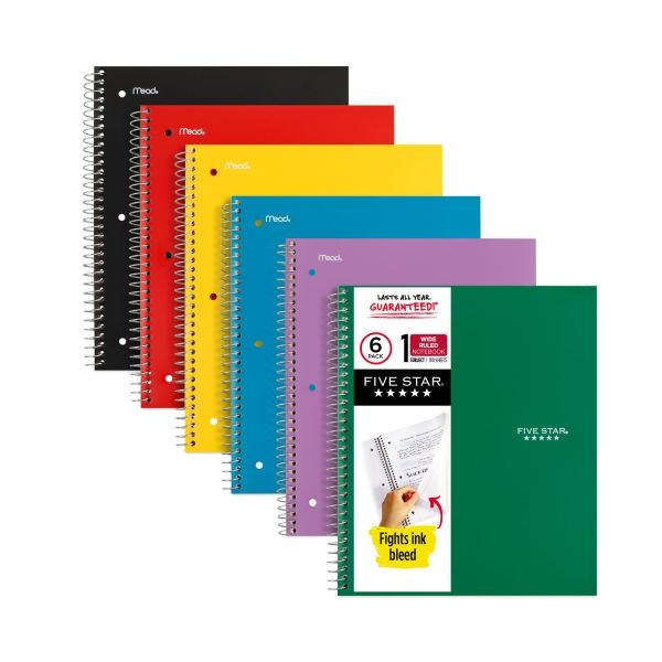 Five Star Wirebound Notebook, 1-Subject, Wide/Legal Rule, Assorted ...