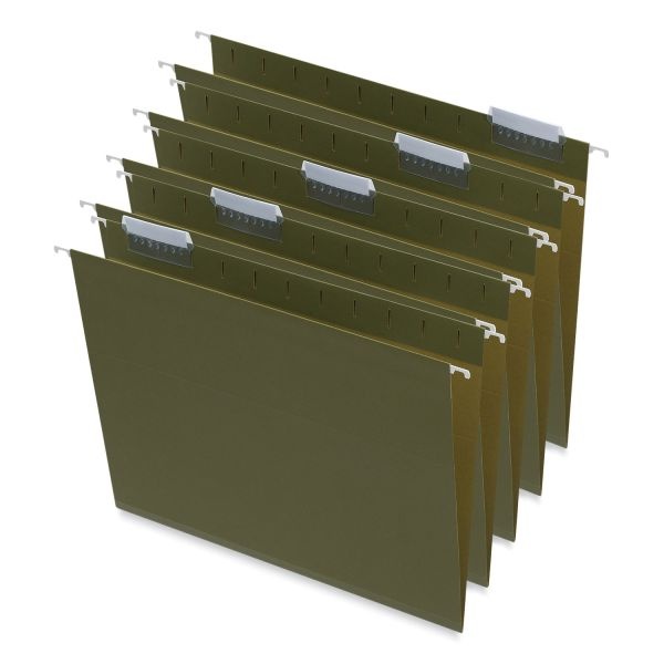 Universal Box Bottom Hanging File Folders, 1" Capacity, Letter Size, 1/5-Cut Tabs, Standard Green, 25/Box