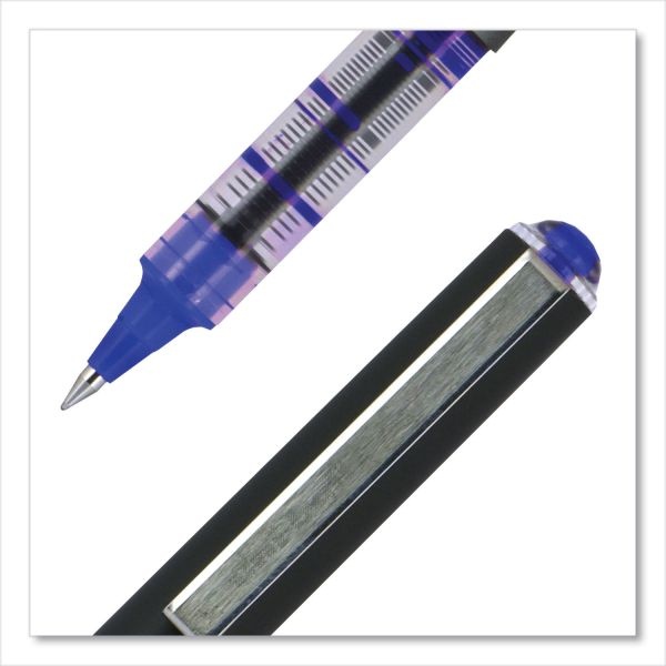 Uniball Vision Roller Ball Pen, Stick, Extra-Fine 0.5 Mm, Blue Ink, Gray/Blue/Clear Barrel, Dozen