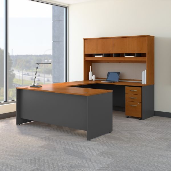 Bush Business Furniture Series C 72W U Shaped Desk With Hutch And Storage In Natural Cherry