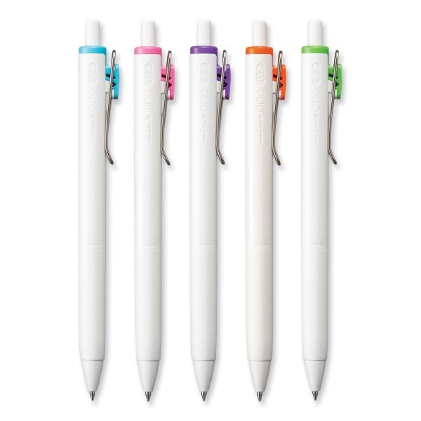 Uniball Unione Gel Pen, Retractable, Medium 0.7 Mm, Fashion Ink-Color Assortment, White Barrel, 5/Pack