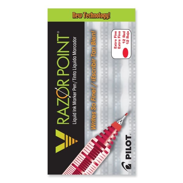 Pilot Liquid Ink Razor Point Pens, Extra-Fine Point, 0.3 Mm, Graphite Barrel, Red Ink, Pack Of 12 Pens