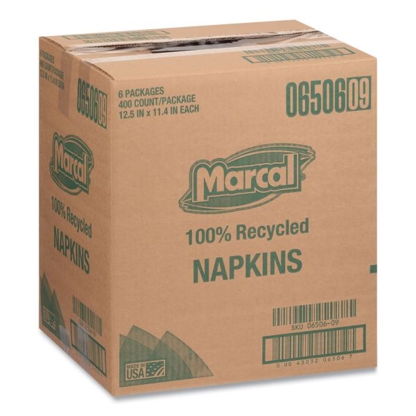 Marcal 100% Recycled Lunch Napkins, 1-Ply, 11.4 X 12.5, White, 400/Pack