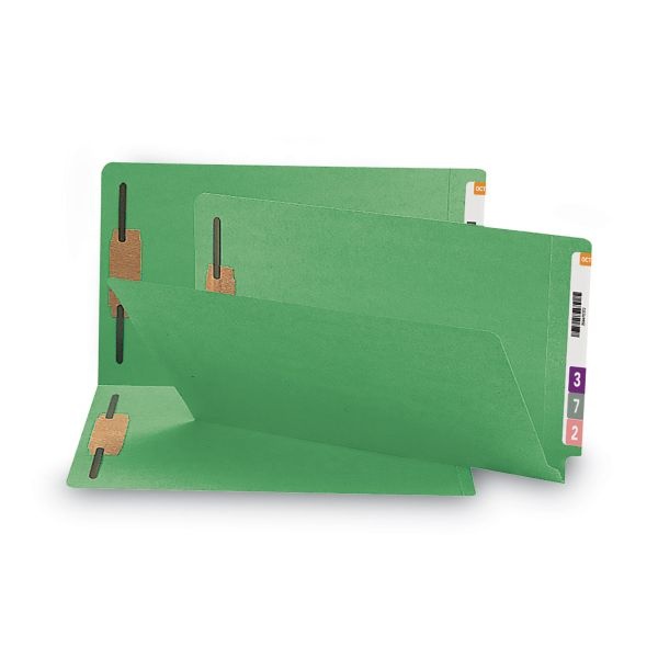 Smead Shelf-Master Color Fastener Folders, Legal Size, Green, Box Of 50