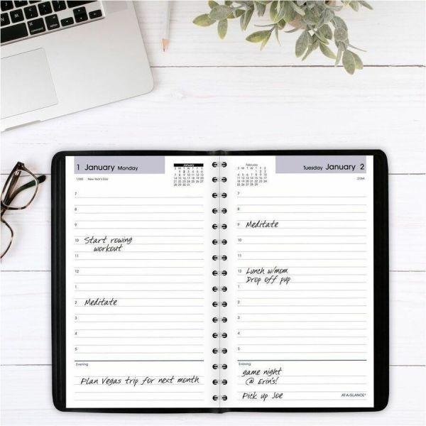 At-A-Glance Dayminder Daily Appointment Book, 8 X 5, Black Cover, 12-Month (Jan To Dec): 2024