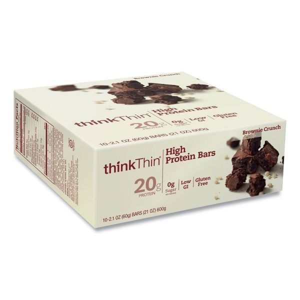 Thinkthin High Protein Bars, Brownie Crunch, 2.1 Oz Bar, 10 Bars/Carton
