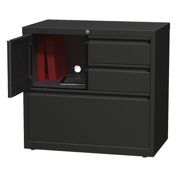 Lorell 30"W Steel Personal Storage Center With Lateral File Cabinet, Black