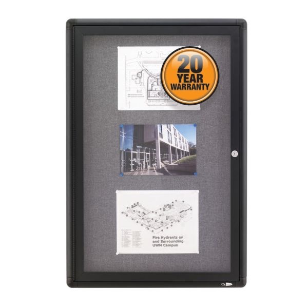 Quartet Swinging Door Fabric Bulletin Board, 24" X 36", Aluminum Frame With Gray Finish