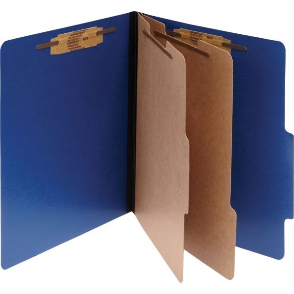 Acco Colorlife Presstex Classification Folders, 3" Expansion, 2 Dividers, 6 Fasteners, Letter Size, Dark Blue Exterior, 10/Box