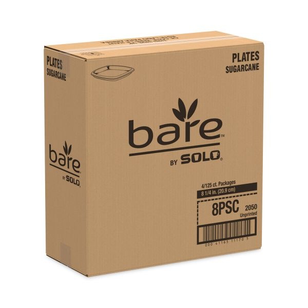 Solo Bare Sugar Cane Plates, 8 1/4", Ivory, 125 Per Bag, Carton Of 4 Bags