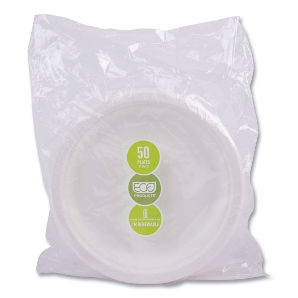 Eco-Products Vanguard Renewable And Sugarcane Plates, 9" Dia, White, 500/Carton