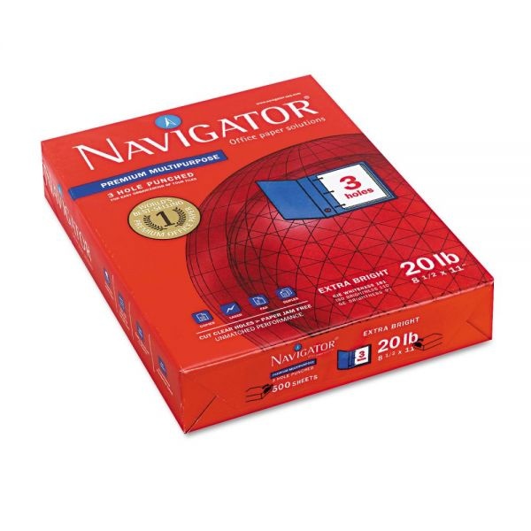 Navigator Premium 3-Hole Punched Multipurpose Paper, 97 Brightness, 20 Lb, 8 1/2 X 11, White, 5000 Sheets/Carton
