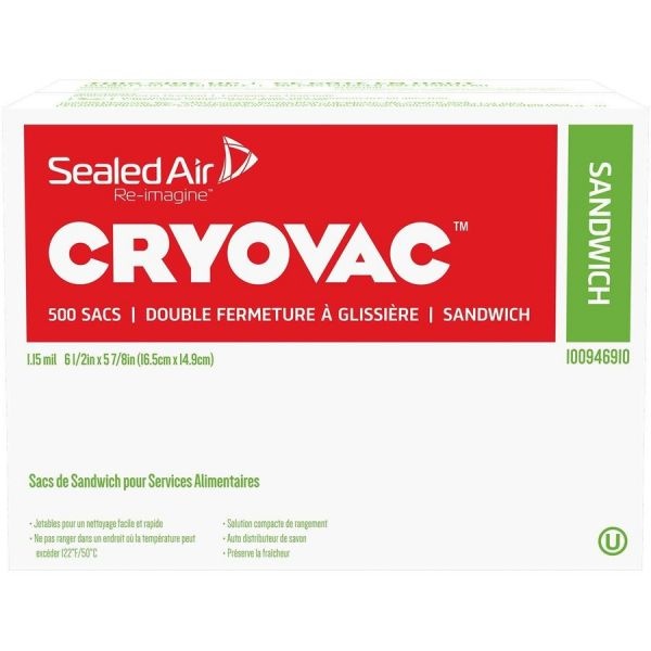 Diversey Cryovac Sandwich Bags, 1.15 Mil, 6.5" X 5.88", Clear, 500/Carton