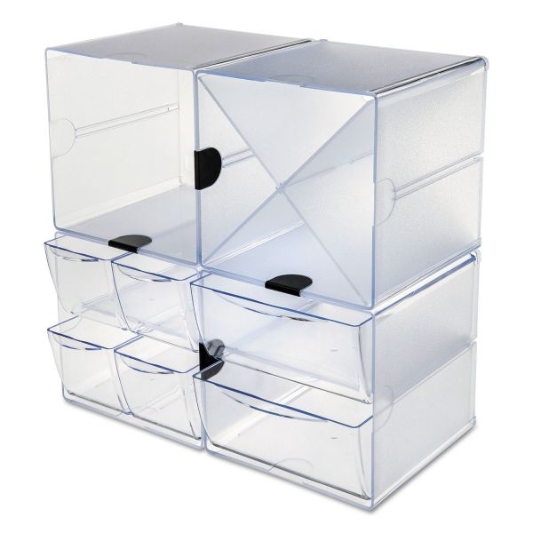 Deflecto Stackable Cube Organizer, 4 Compartments, 4 Drawers, Plastic, 6 X 7.2 X 6, Clear