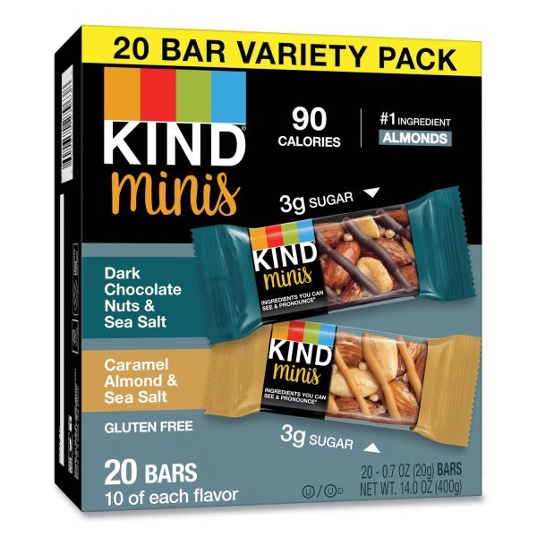 Kind Minis, Dark Chocolate Nuts And Sea Salt/Caramel Almond And Sea Salt, 0.7 Oz, 20/Pack