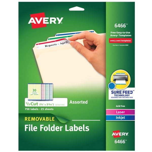 Avery Removable File Folder Labels, Laser, 6466, 2/3