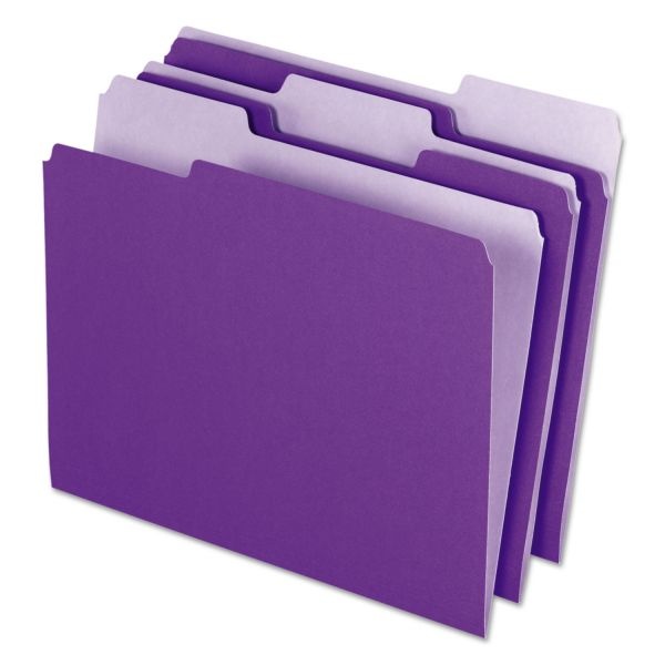 Pendaflex Interior File Folders, 1/3-Cut Tabs: Assorted, Letter Size, Violet, 100/Box