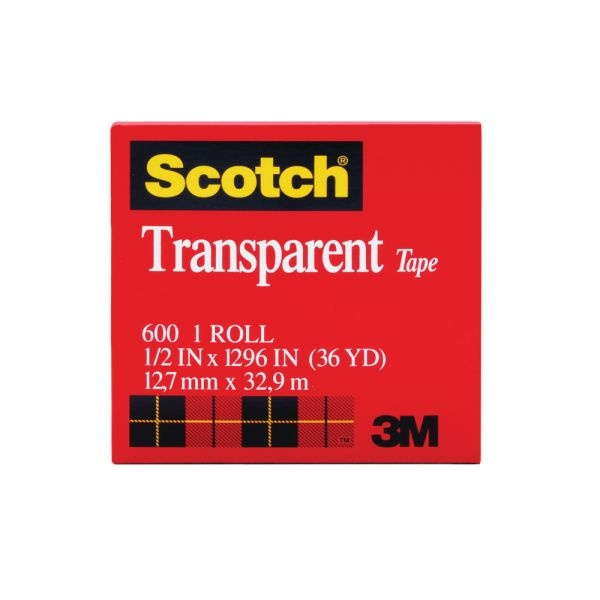 Scotch Transparent Tape, 1/2" X 1296", Clear