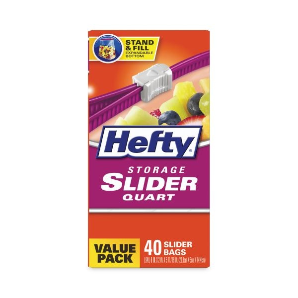 Hefty Slider Bags, 1 Gal, 1.5 Mil, 10.56" X 11", Clear, 30 Bags/Box, 9 Boxes/Carton