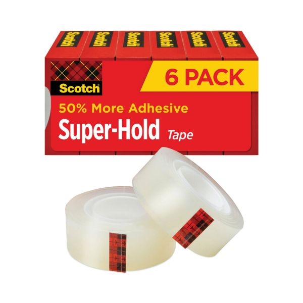 Scotch Super-Hold Tape Refill, 1" Core, 0.75" X 27.77 Yds, Transparent, 6/Pack