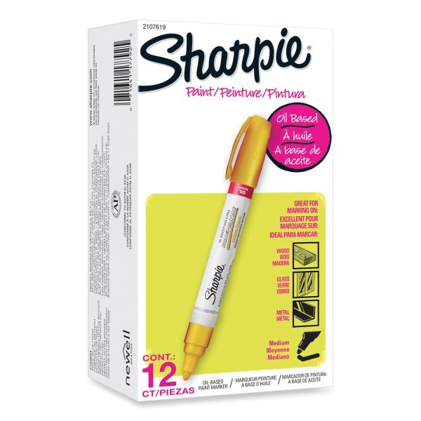Sharpie Permanent Paint Marker, Medium Bullet Tip, Yellow, Dozen
