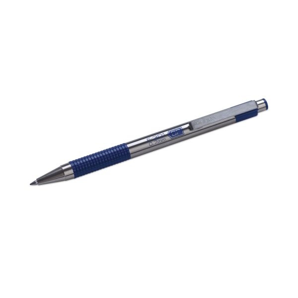 Zebra F-301 Ballpoint Pen, Retractable, Fine 0.7 Mm, Blue Ink, Stainless Steel/Blue Barrel, 2/Pack