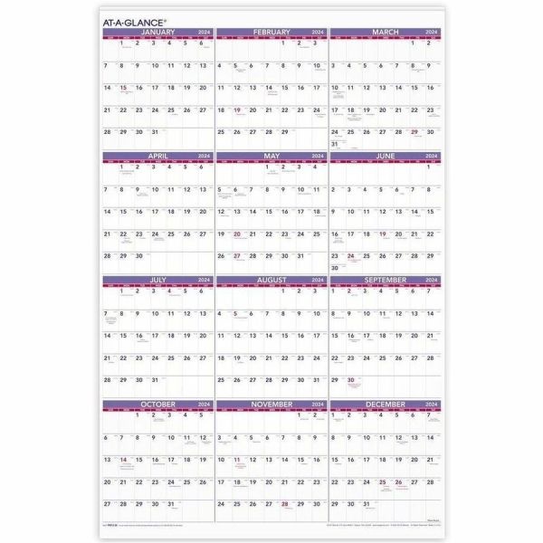 At-A-Glance Yearly Wall Calendar, 24 X 36, White Sheets, 12-Month (Jan To Dec): 2024