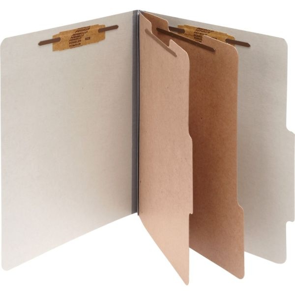 Acco Durable Pressboard Classification Folders, Legal Size, 3" Expansion, 2 Partitions, 60% Recycled, Mist Gray, Box Of 10