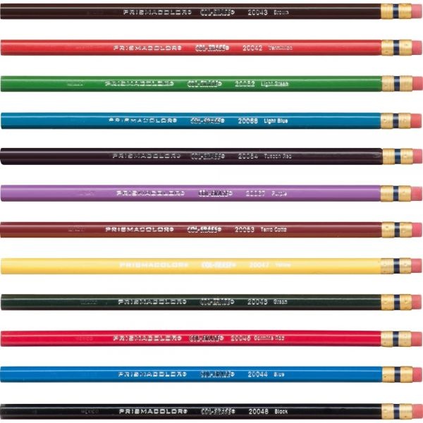 Prismacolor Col-Erase Pencil With Eraser, 0.7 Mm, 2B (#1), Assorted Lead/Barrel Colors, Dozen