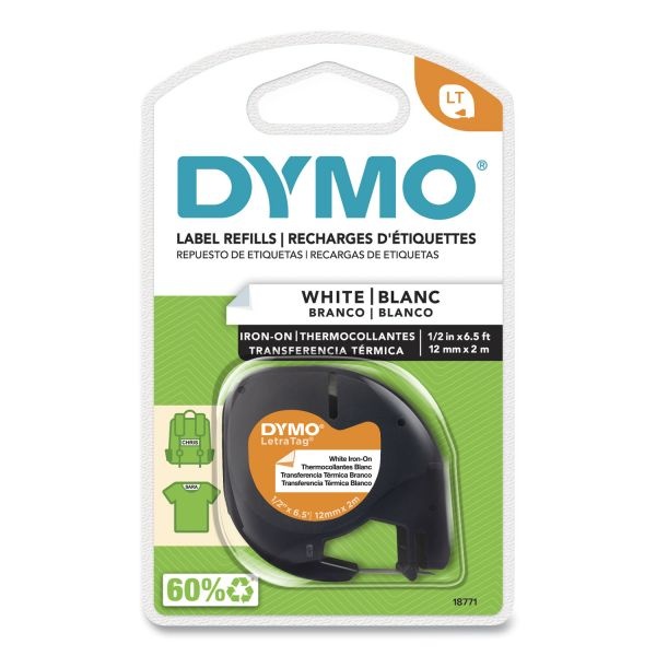 Dymo Letratag Fabric Iron-On Labels, 0.5" X 6.5 Ft, White