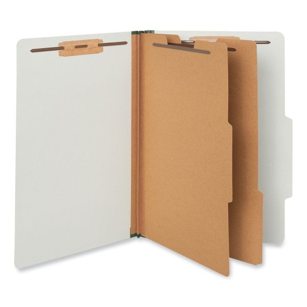 Universal Six-Section Pressboard Classification Folders, 2" Expansion, 2 Dividers, 6 Fasteners, Legal Size, Gray Exterior, 10/Box