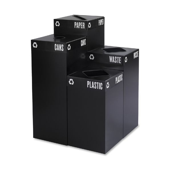 Safco Public Square Plastic-Recycling Container, Square, Steel, 25Gal, Black
