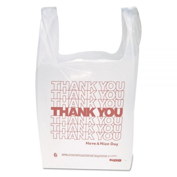 Inteplast Group "Thank You" Handled T-Shirt Bag, 0.167 Bbl, 12.5 Microns, 11.5" X 21", White, 900/Carton