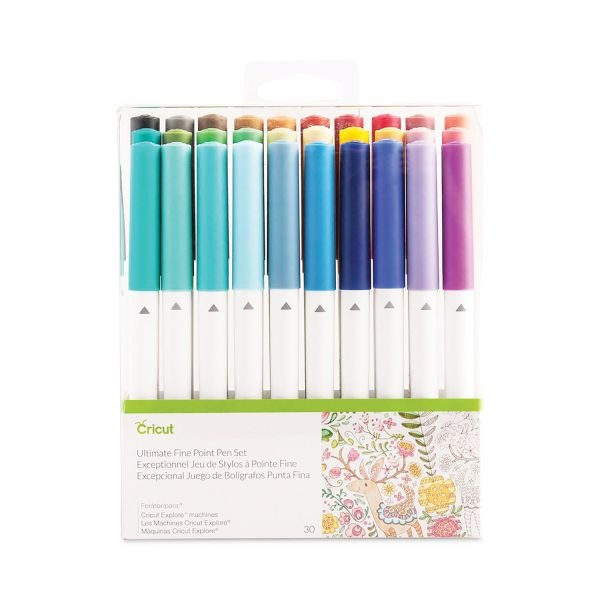 Cricut Ultimate Fine Point Porous Point Pens, Stick, Fine 0.4 Mm, Assorted Ink Colors, White Barrel, 30/Set