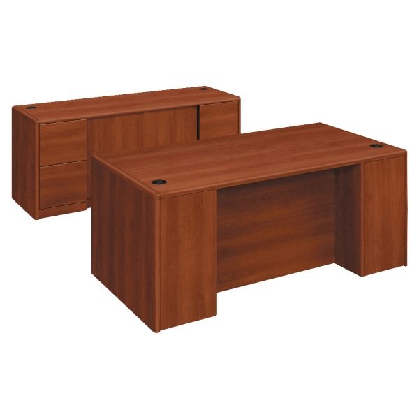 Hon 10700 Series Single Pedestal Desk With Full-Height Pedestal On Left, 72" X 36" X 29.5", Cognac