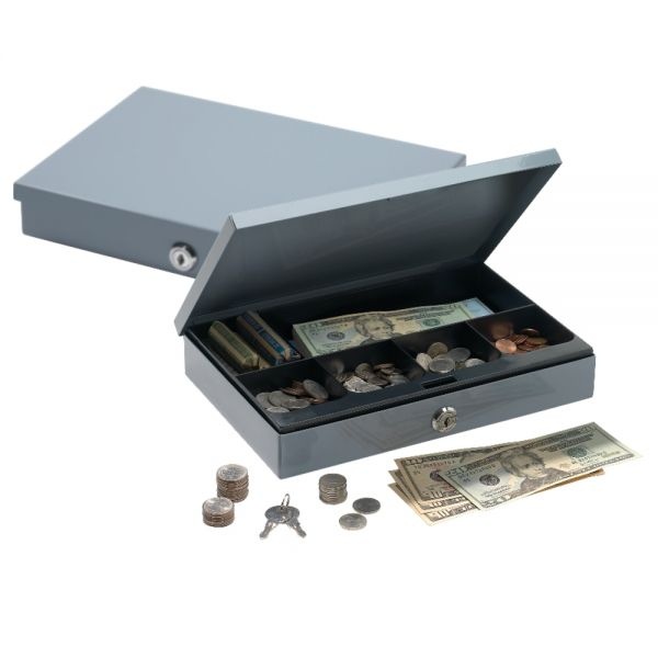 Ultra-Slim Cash Box With Security Lock, 2"H X 11 1/4"W X 7 1/2"D, Gray
