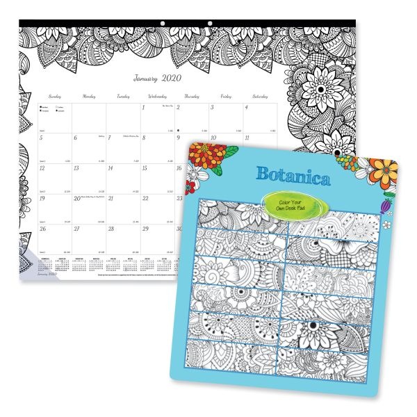 Blueline Monthly Desk Pad Calendar, Doodleplan Coloring Pages, 22 X 17, Black Binding, Clear Corners, 12-Month (Jan To Dec): 2024