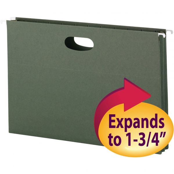 Smead Hanging Pockets With Full-Height Gusset, 1 Section, 1.75" Capacity, Legal Size, Standard Green, 25/Box