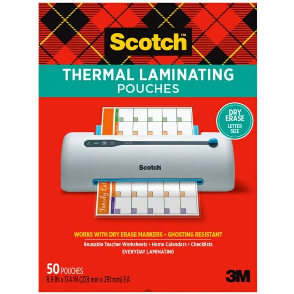 Scotch Dry Erase Thermal Laminating Pouches Tp3854-50De, 8-15/16" X 11-2/5", Clear, Pack Of 50 Laminating Sheets