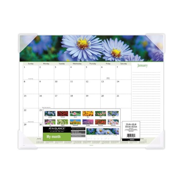 At-A-Glance Floral Panoramic Desk Pad, Floral Photography, 22 X 17, White/Multicolor Sheets, Clear Corners, 12-Month (Jan-Dec): 2023