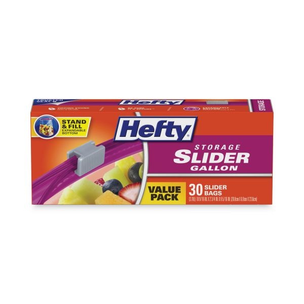 Hefty Slider Bags, 1 Gal, 1.5 Mil, 10.56" X 11", Clear, 30/Box